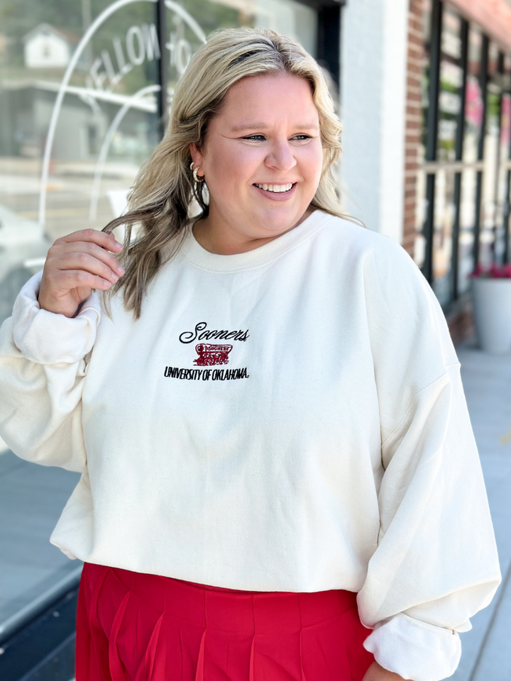 Sooners Embroidered Script Sweatshirt - Cream