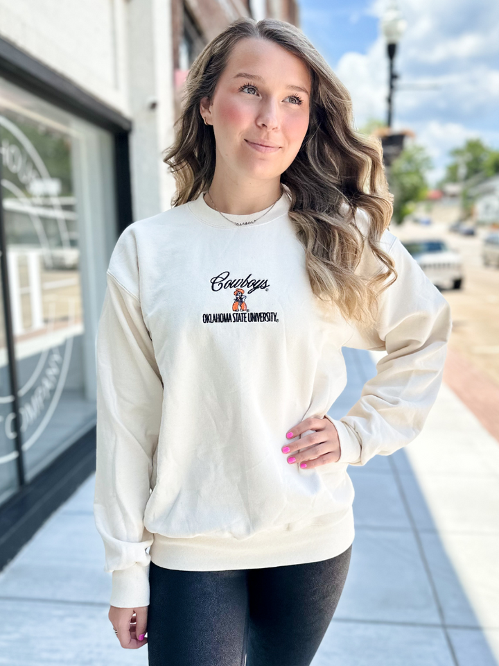 Cowboys Embroidered Script Sweatshirt - Cream