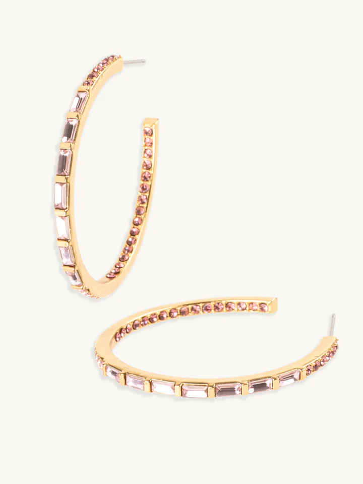 Baguette Crystal Hoop - Light Rose