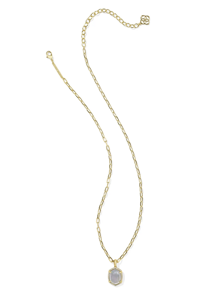 Kendra Scott Daphne Pave Frame Pendant Necklace - Gold Iridescent Ivory Illusion