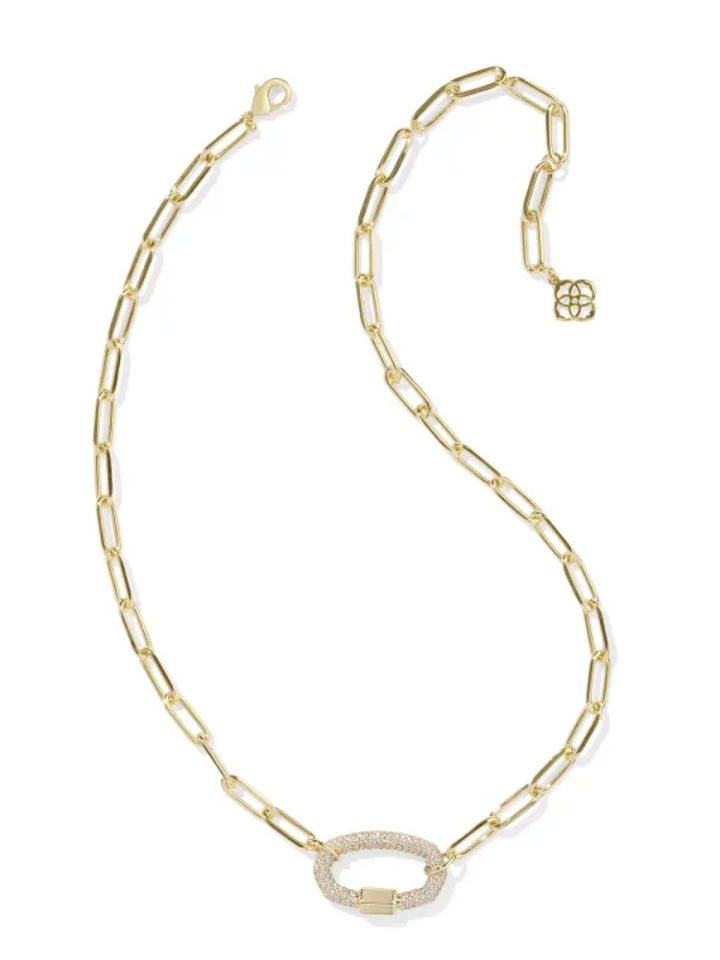 Kendra Scott Emery Link Chain Necklace -  Gold White Crystal