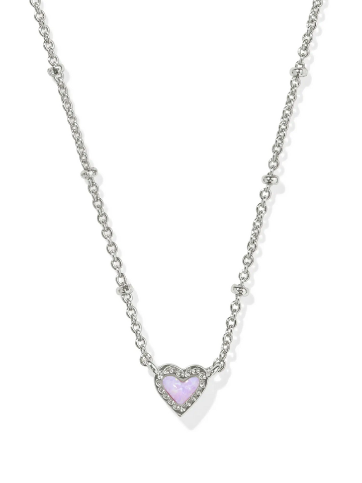 Kendra Scott Mini Ari Heart Satellite Pendant Necklace - Silver & Bubble Gum Pink Opal