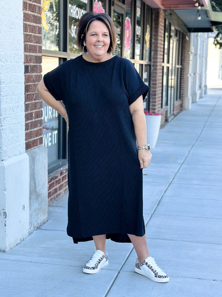 The Debra Ribbed Dress-Black