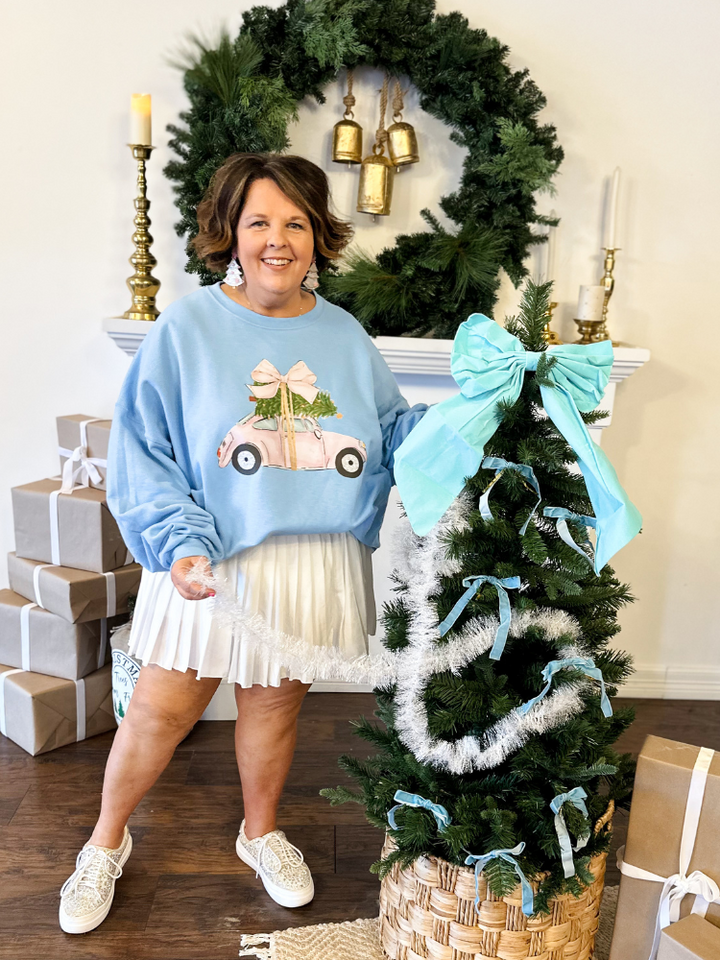 Pink Christmas Car Sweatshirt - Light Blue