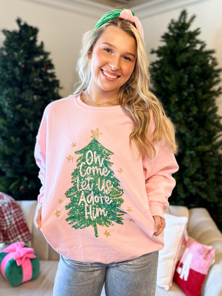 Come Let Us Adore Him Sweatshirt - Pink