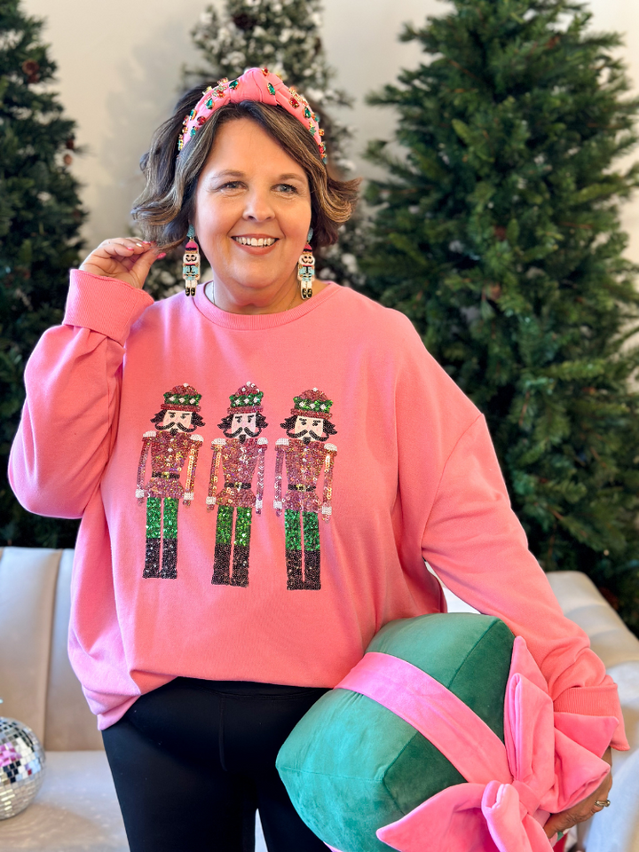 Nutcracker Sequin Sweatshirt - Pink & Green