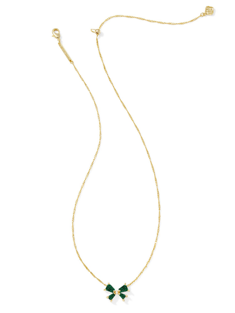 Kendra Scott Blair Bow Necklace - Gold & Emerald Drusy