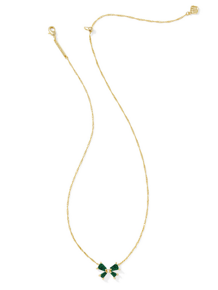 Kendra Scott Blair Bow Necklace - Gold & Emerald Drusy