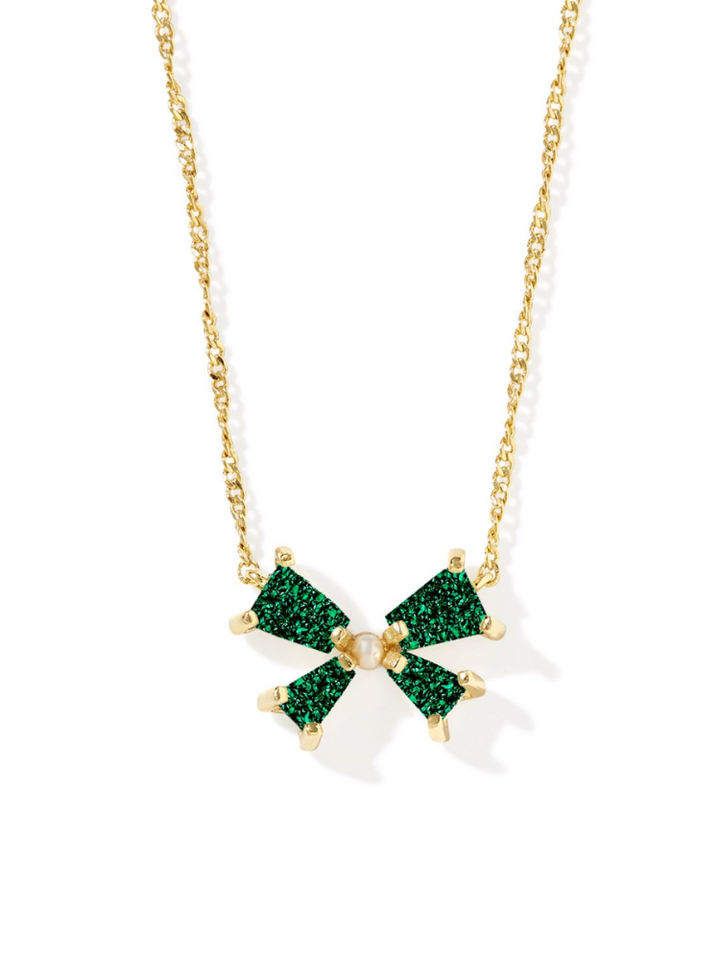 Kendra Scott Blair Bow Necklace - Gold & Emerald Drusy