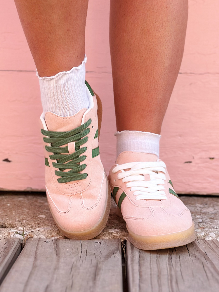 Christi Double Stripe Sneaker - Blush & Green