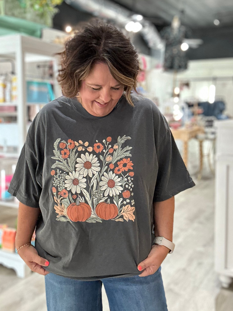 Boho Fall Floral Pumpkin Tee