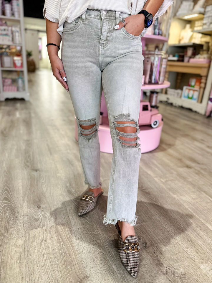 Autumn-  Olive Vintage High Rise Crop Flare