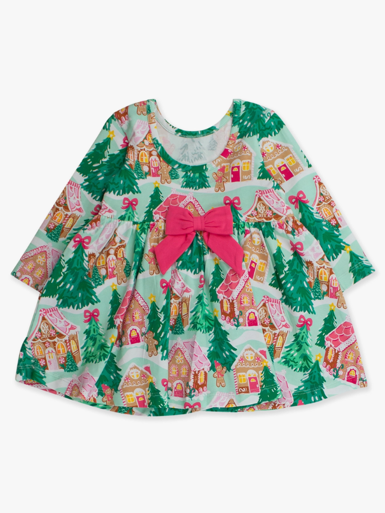 Girls Jolly Gingerbread Twirl Dress - Pink