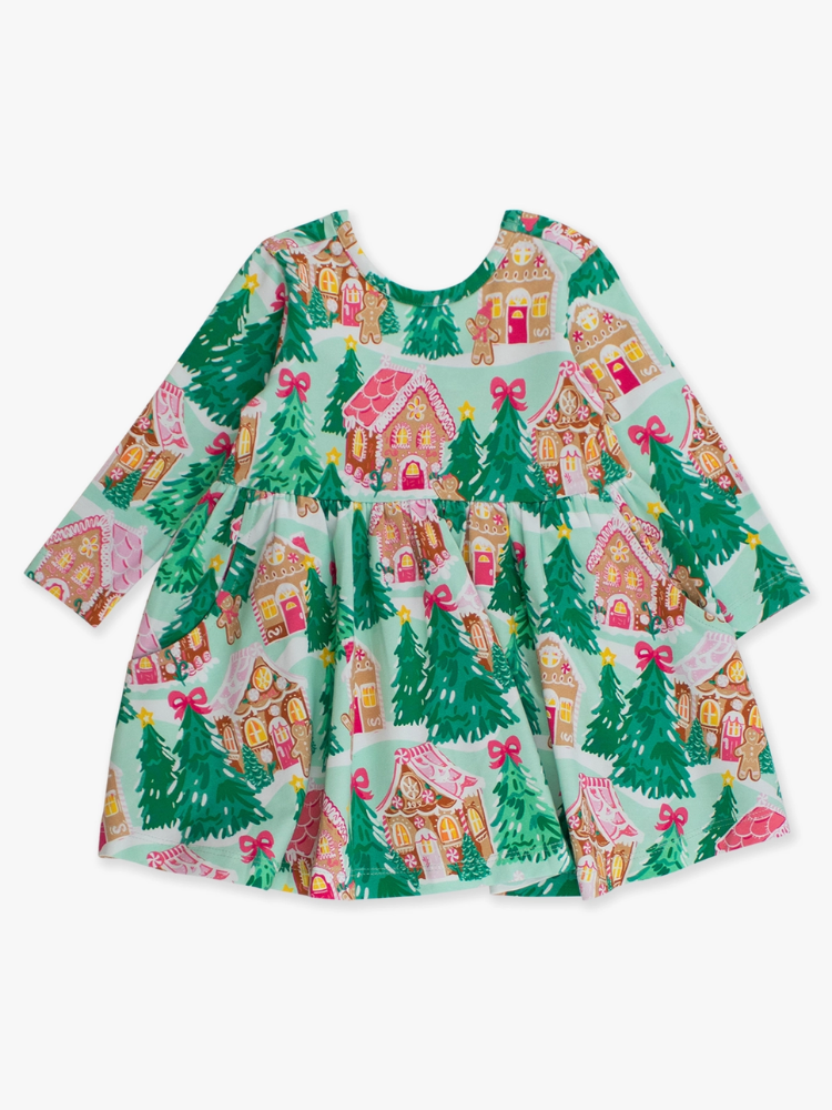 Girls Jolly Gingerbread Twirl Dress - Pink