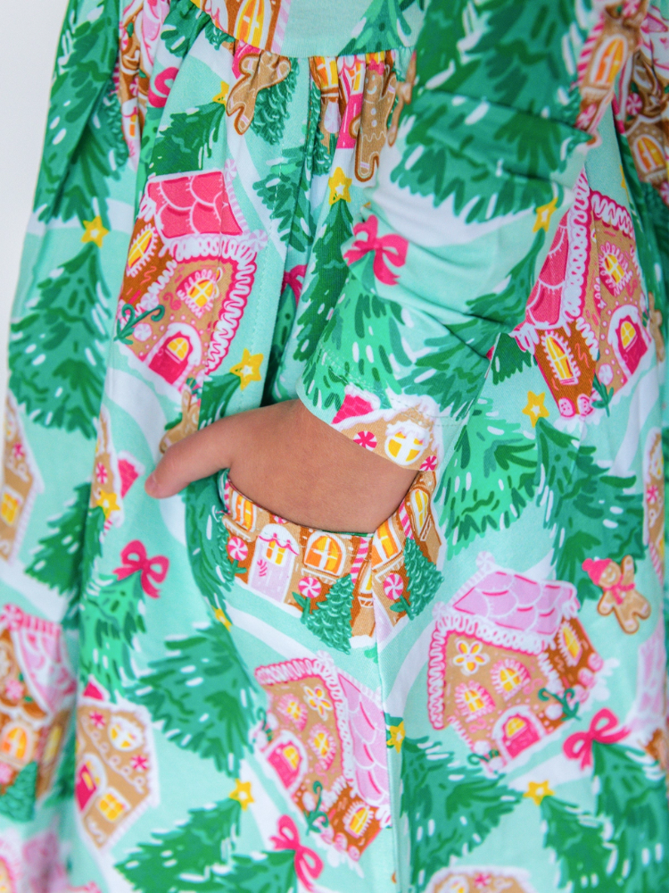 Girls Jolly Gingerbread Twirl Dress - Pink