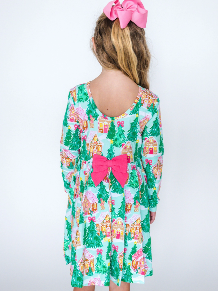 Girls Jolly Gingerbread Twirl Dress - Pink