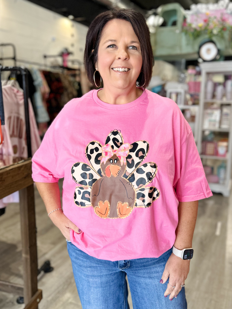 Leopard Bow Turkey - Hot Pink