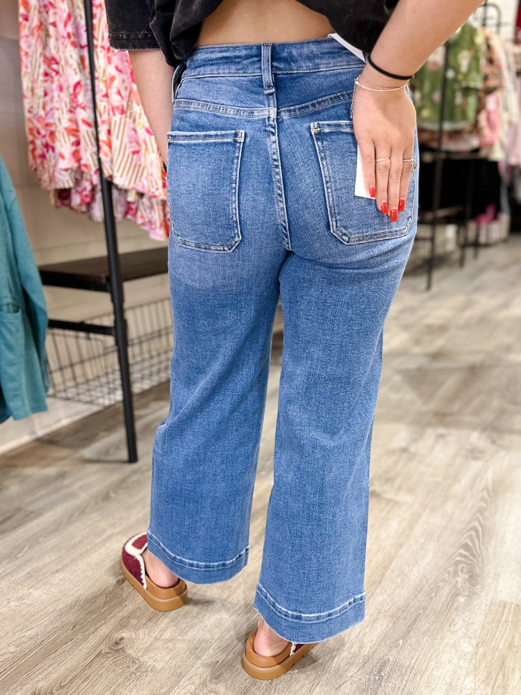 Candace - HIGH RISE CROP UTILITY WIDE LEG JEANS