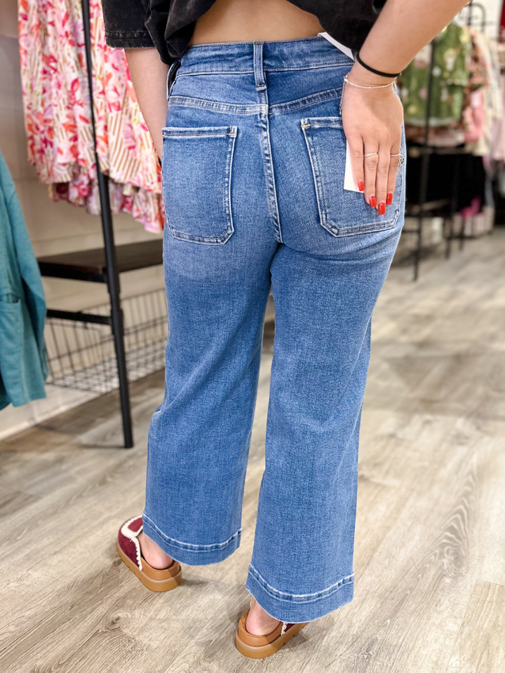 Candace - HIGH RISE CROP UTILITY WIDE LEG JEANS