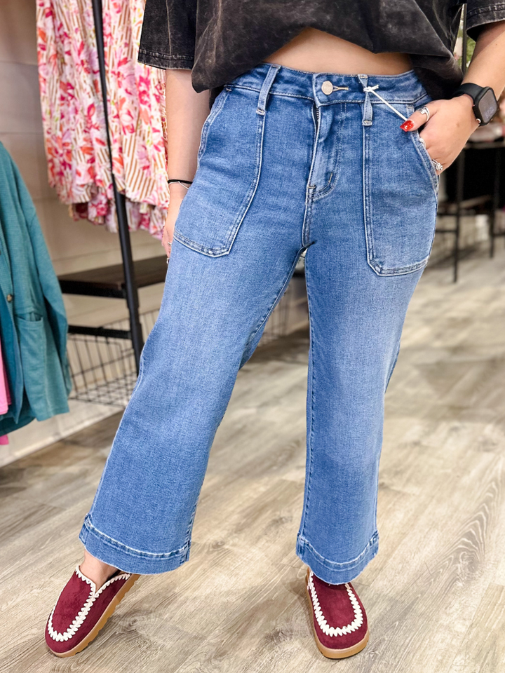 Candace - HIGH RISE CROP UTILITY WIDE LEG JEANS