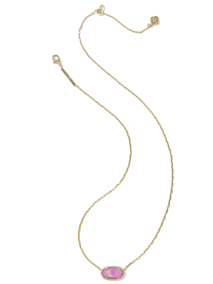 Kendra Scott Elisa Pave Frame Pendant Necklace - Gold & Pink Opalescent Resin