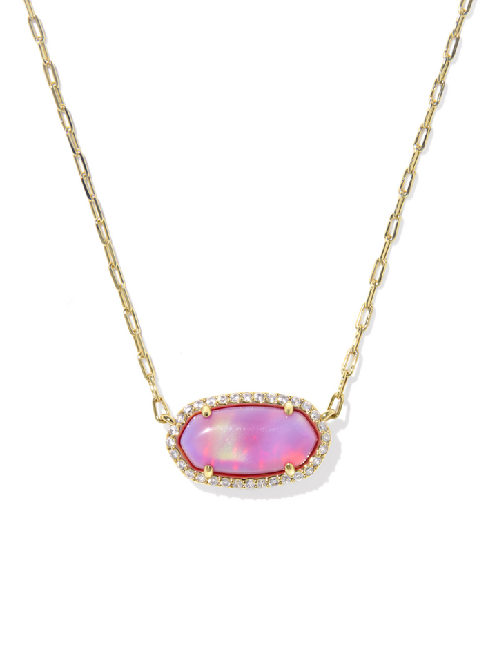 Kendra Scott Elisa Pave Frame Pendant Necklace - Gold & Pink Opalescent Resin