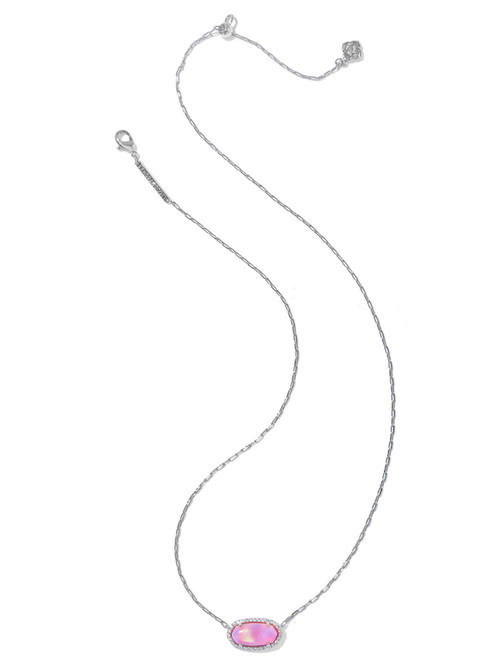 Kendra Scott Elisa Pave Frame Pendant Necklace - Silver & Pink Opalescent Resin