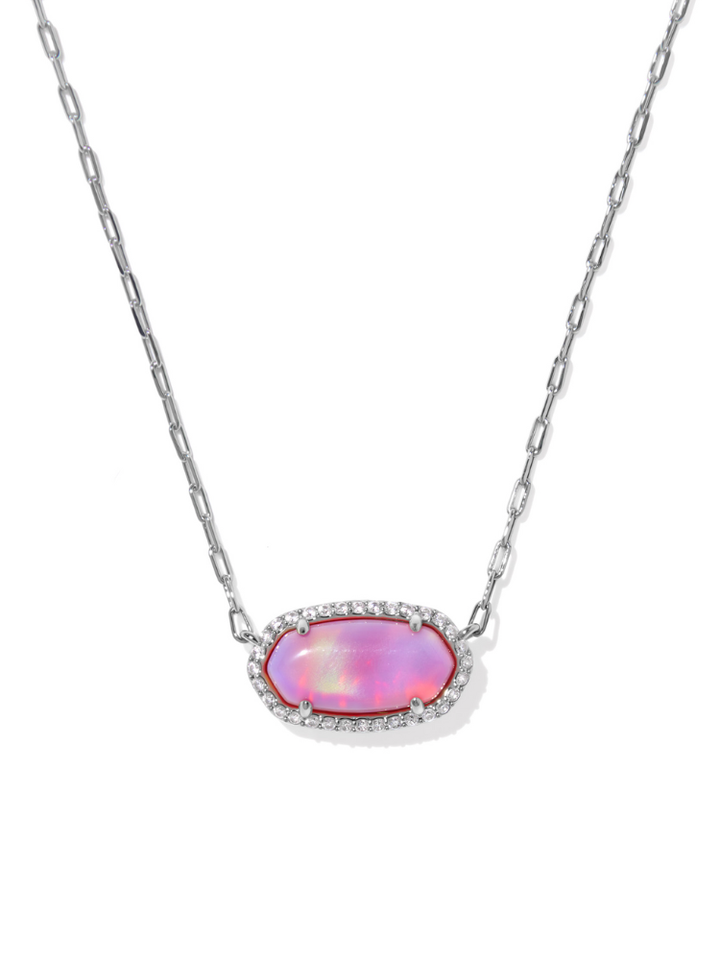 Kendra Scott Elisa Pave Frame Pendant Necklace - Silver & Pink Opalescent Resin