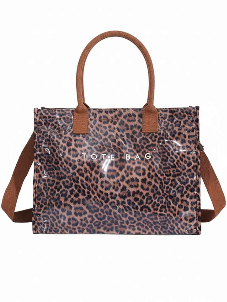 PVC Kraft Oversized Tote - Brown Leopard