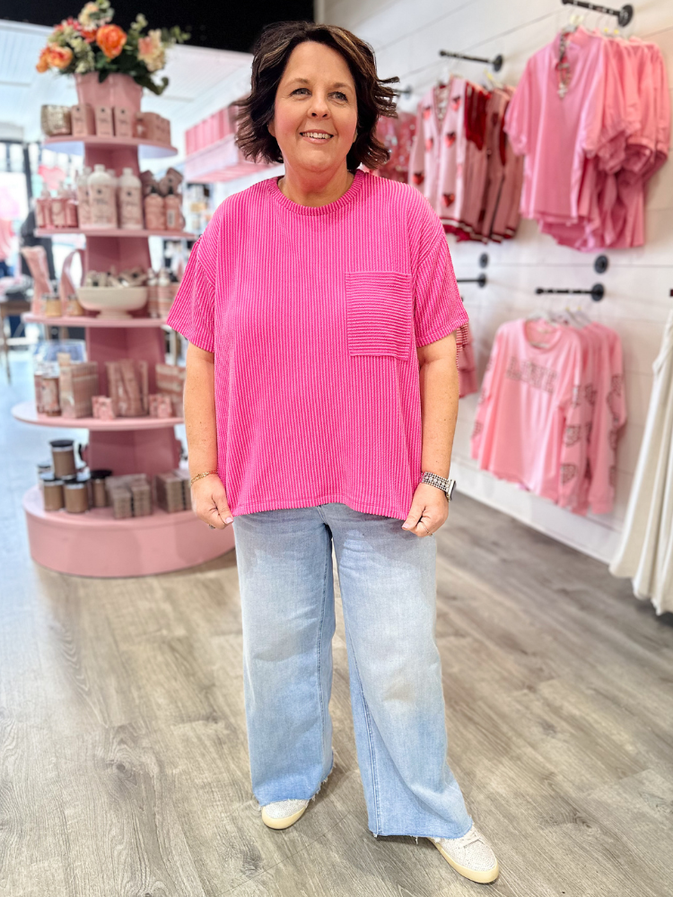 Ruby - Ribbed Top Hot Pink