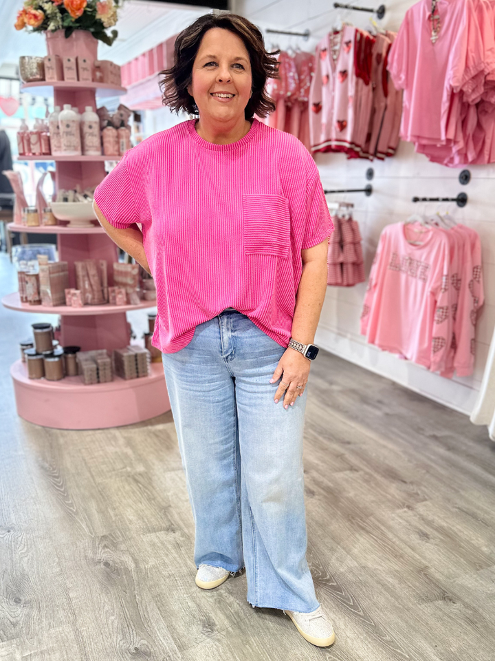 Ruby - Ribbed Top Hot Pink