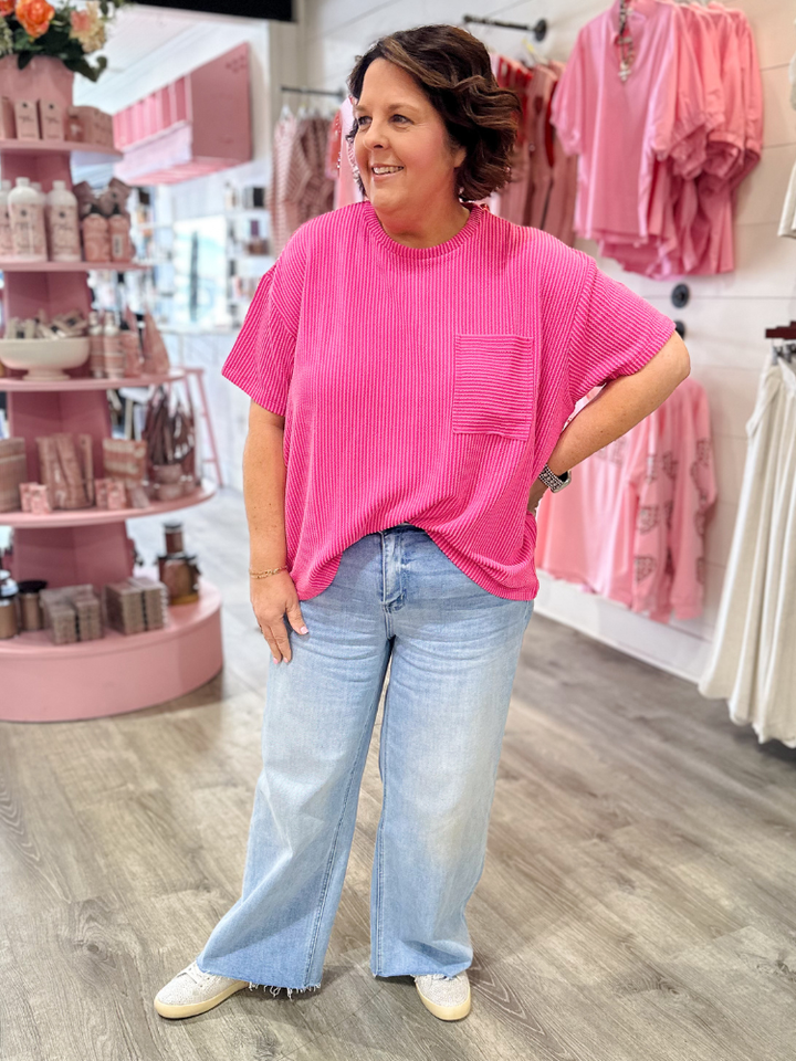 Ruby - Ribbed Top Hot Pink