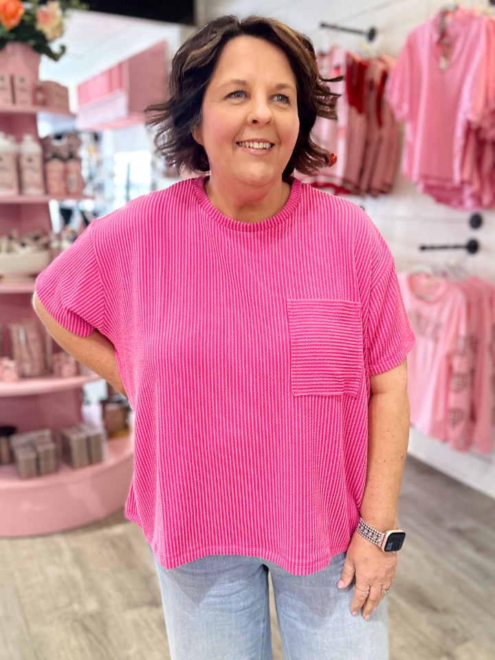 Ruby - Ribbed Top Hot Pink