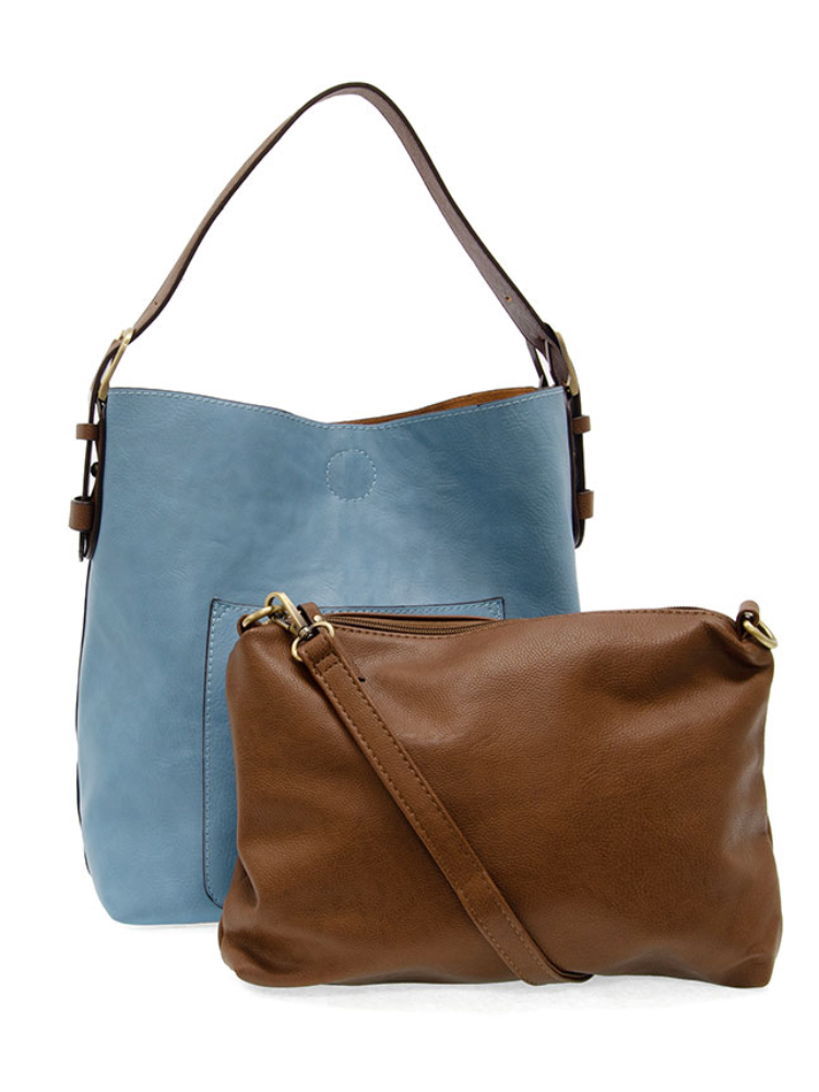 Joy Susan Classic Hobo Handbag- Tranquil Blue / Coffee