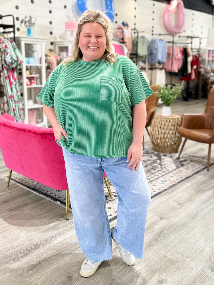 Ruby Ribbed Top - Forest