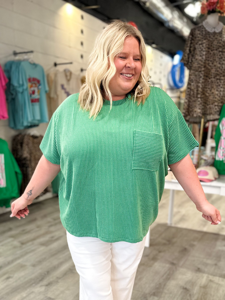 Ruby Ribbed Top - Forest