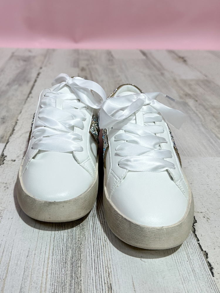 No Chaser Sneaker - White &amp; Rhinestone