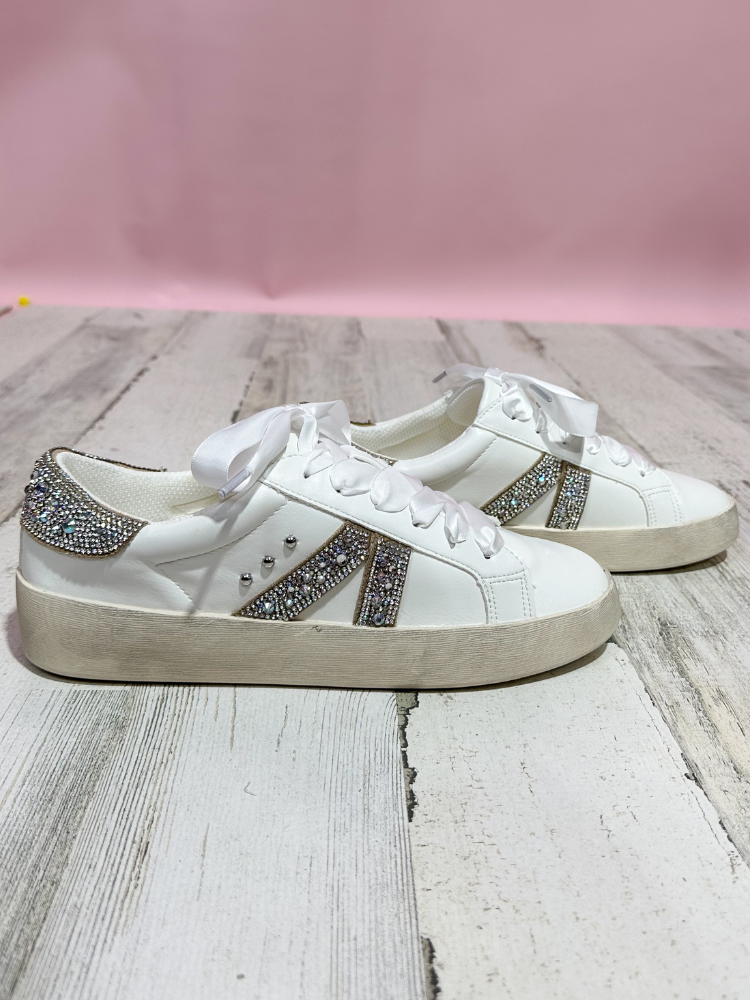 No Chaser Sneaker - White &amp; Rhinestone