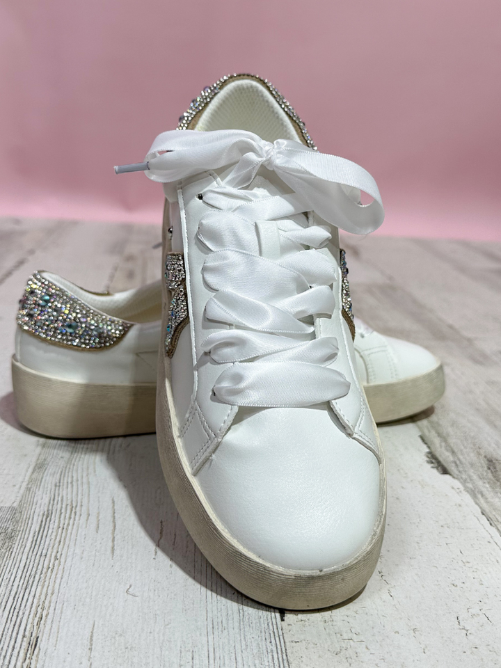 No Chaser Sneaker - White &amp; Rhinestone