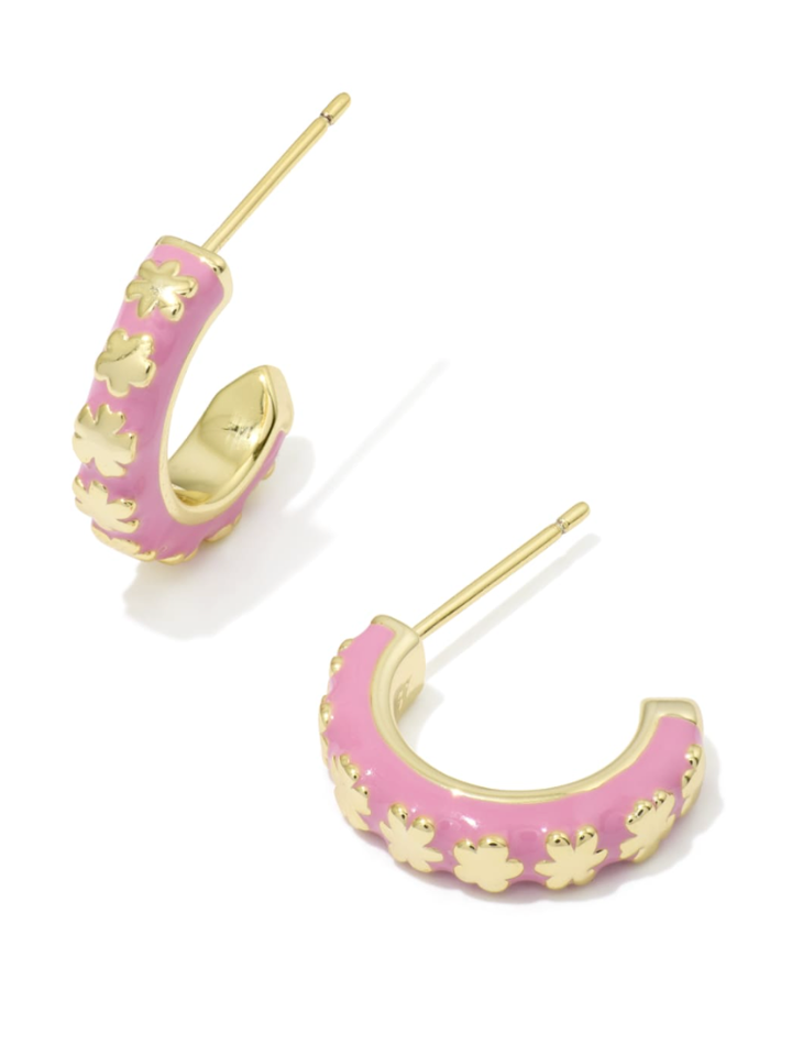 Kendra Scott Jane Huggie Earring - Gold &amp; Dark Pink Enamel