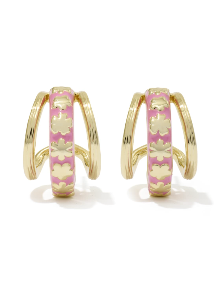 Kendra Scott Jane Huggie Earring - Gold &amp; Dark Pink Enamel