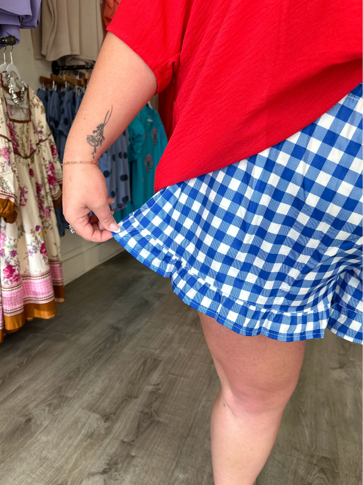 Sunny Strolls High Waisted Shorts - Blue Gingham