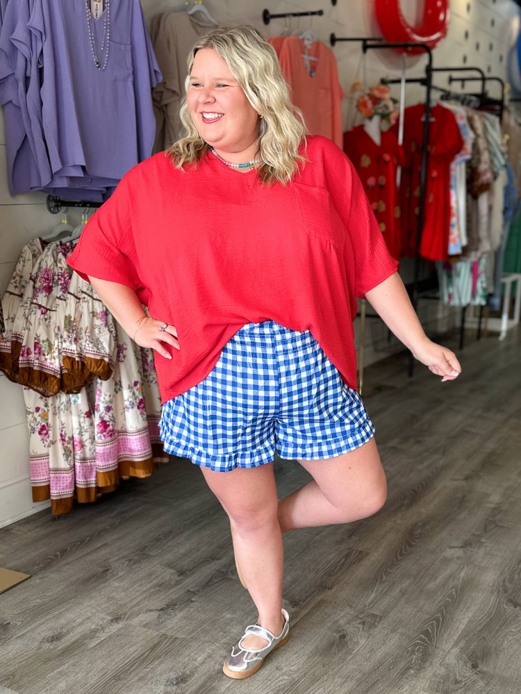 Sunny Strolls High Waisted Shorts - Blue Gingham