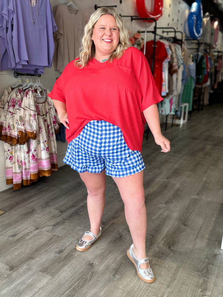 Sunny Strolls High Waisted Shorts - Blue Gingham