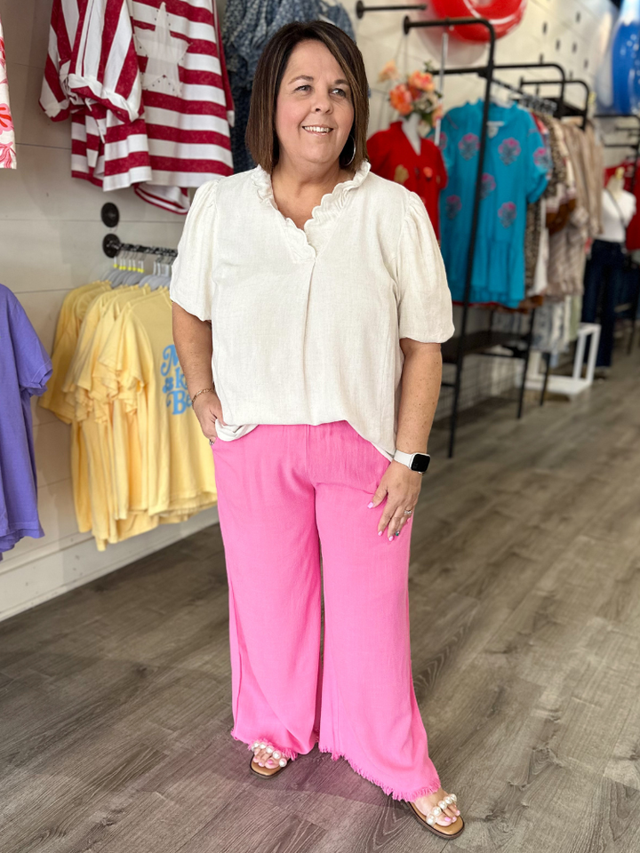 The Lori Linen Pant - Peony Pink