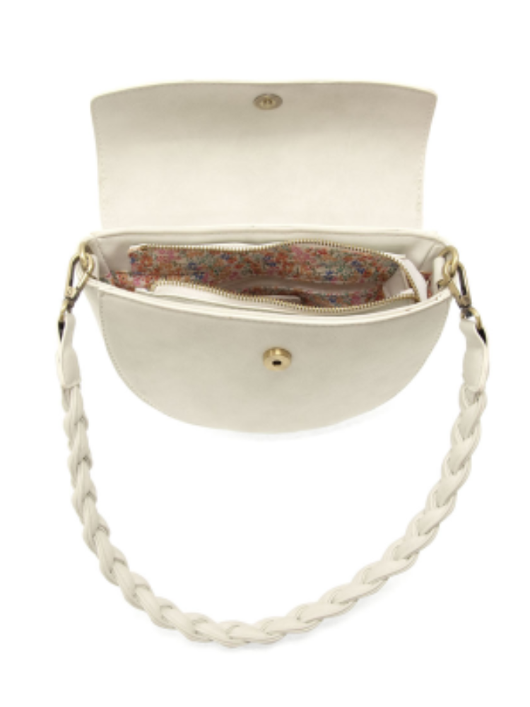 Joy Susan Luna Crescent Crossbody W/ Braided Handle - White