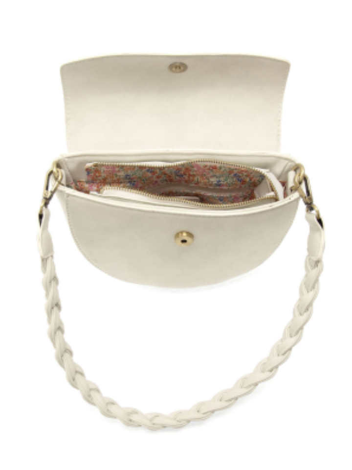 Joy Susan Luna Crescent Crossbody W/ Braided Handle - White
