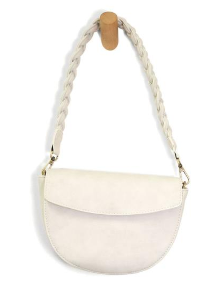Joy Susan Luna Crescent Crossbody W/ Braided Handle - White