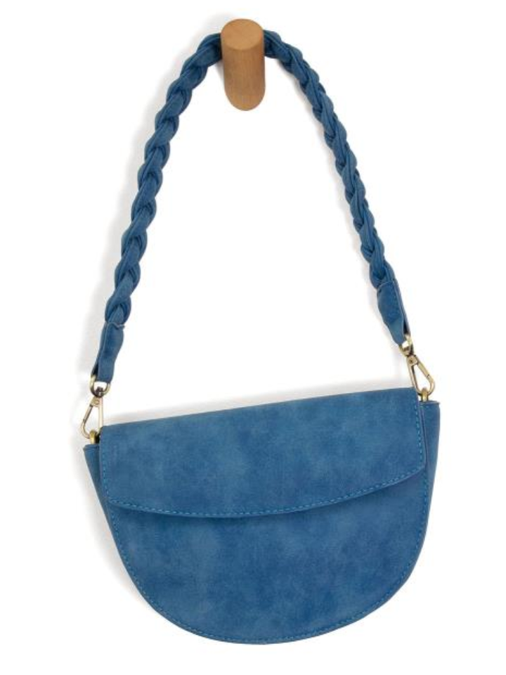 Joy Susan Luna Crescent Crossbody W/ Braided Handle - Cobalt