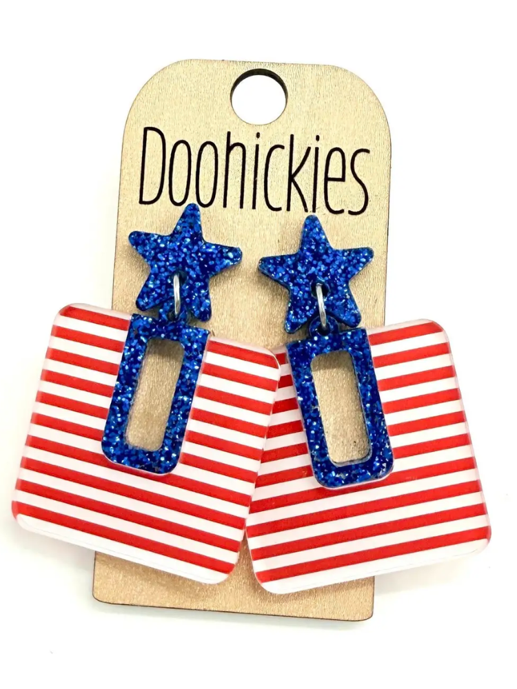 Red Striped Square Earring